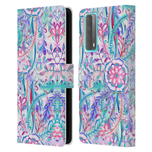 Micklyn Le Feuvre Florals Burst in Pink and Teal Leather Book Wallet Case Cover For Huawei P Smart (2021)