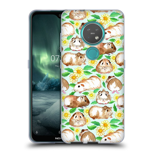 Micklyn Le Feuvre Patterns 2 Guinea Pigs And Daisies In Watercolour On Mint Soft Gel Case for Nokia 6.2 / 7.2