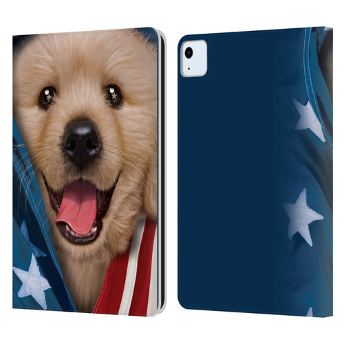 Vincent Hie Canidae Patriotic Golden Retriever Leather Book Wallet Case Cover For Apple iPad Air 2020 / 2022