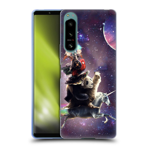 Random Galaxy Space Llama Unicorn Space Ride Soft Gel Case for Sony Xperia 5 IV