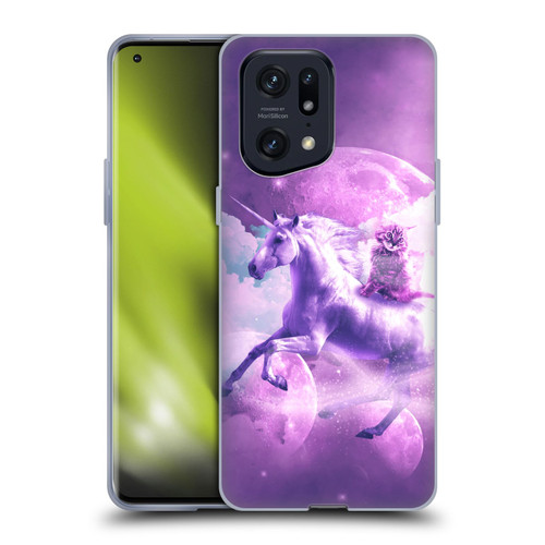 Random Galaxy Space Unicorn Ride Purple Galaxy Cat Soft Gel Case for OPPO Find X5 Pro