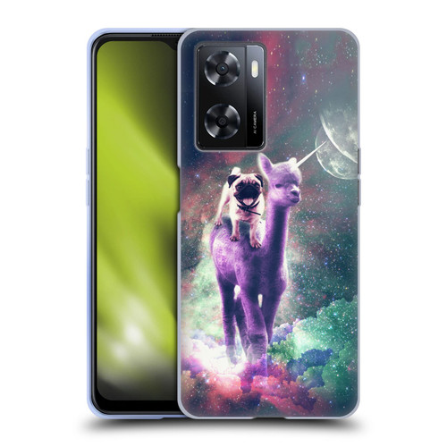 Random Galaxy Space Unicorn Ride Pug Riding Llama Soft Gel Case for OPPO A57s