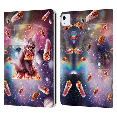 Random Galaxy Space Pizza Ride Outer Space Lazer Cat Leather Book Wallet Case Cover For Apple iPad Air 2020 / 2022