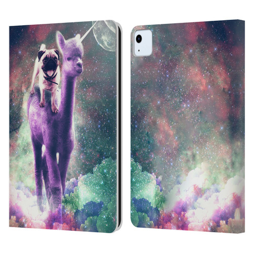 Random Galaxy Space Unicorn Ride Pug Riding Llama Leather Book Wallet Case Cover For Apple iPad Air 2020 / 2022