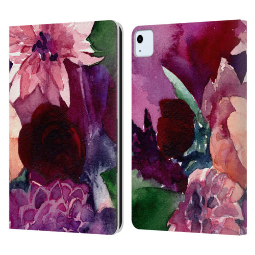 Mai Autumn Floral Garden Dahlias Leather Book Wallet Case Cover For Apple iPad Air 2020 / 2022