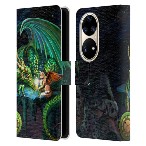 Rose Khan Dragons Green Time Leather Book Wallet Case Cover For Huawei P50 Pro