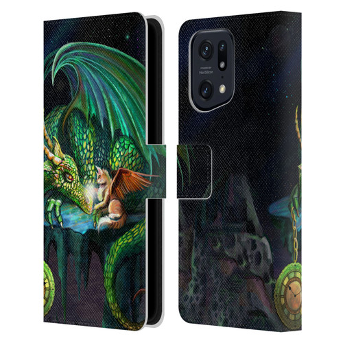 Rose Khan Dragons Green Time Leather Book Wallet Case Cover For OPPO Find X5 Pro