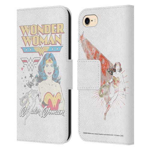 Wonder Woman DC Comics Vintage Art White Leather Book Wallet Case Cover For Apple iPhone 7 / 8 / SE 2020 & 2022