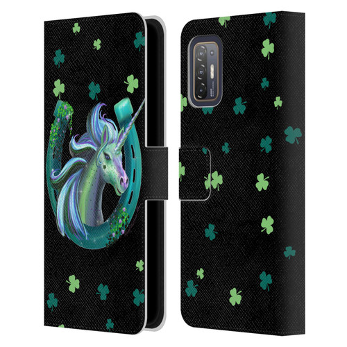 Rose Khan Unicorn Horseshoe Green Shamrock Leather Book Wallet Case Cover For HTC Desire 21 Pro 5G