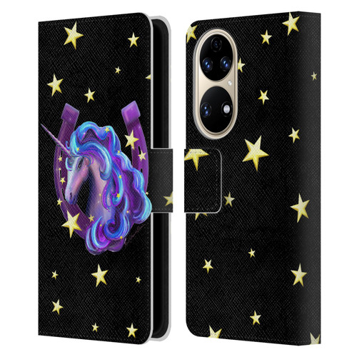 Rose Khan Unicorn Horseshoe Stars Leather Book Wallet Case Cover For Huawei P50