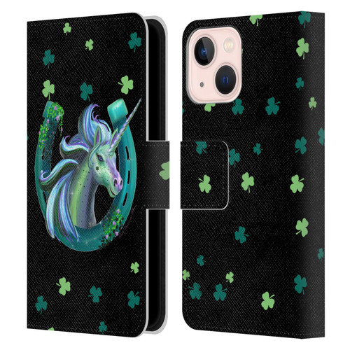 Rose Khan Unicorn Horseshoe Green Shamrock Leather Book Wallet Case Cover For Apple iPhone 13 Mini