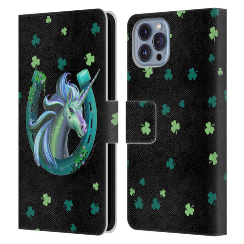 Rose Khan Unicorn Horseshoe Green Shamrock Leather Book Wallet Case Cover For Apple iPhone 14