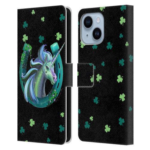 Rose Khan Unicorn Horseshoe Green Shamrock Leather Book Wallet Case Cover For Apple iPhone 14 Plus