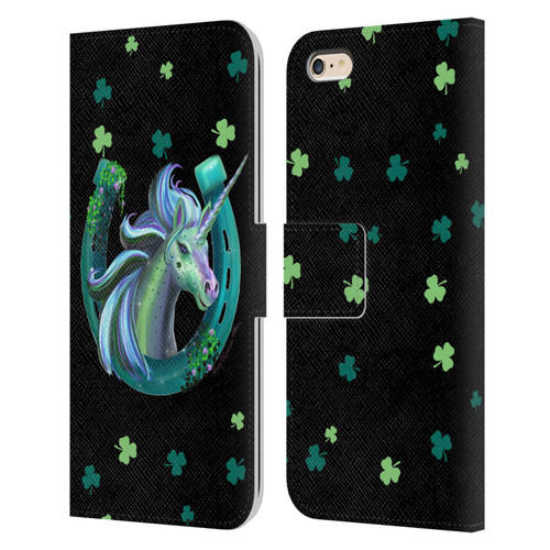 Rose Khan Unicorn Horseshoe Green Shamrock Leather Book Wallet Case Cover For Apple iPhone 6 Plus / iPhone 6s Plus