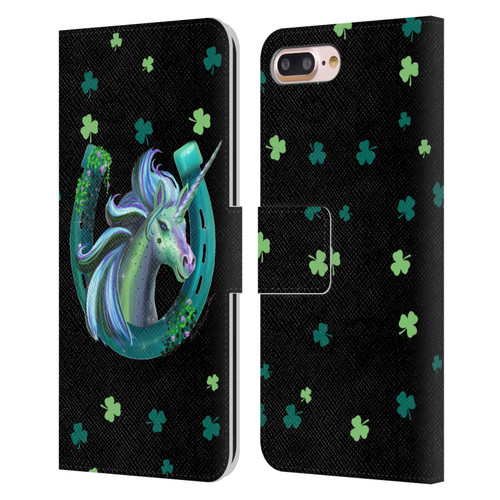 Rose Khan Unicorn Horseshoe Green Shamrock Leather Book Wallet Case Cover For Apple iPhone 7 Plus / iPhone 8 Plus