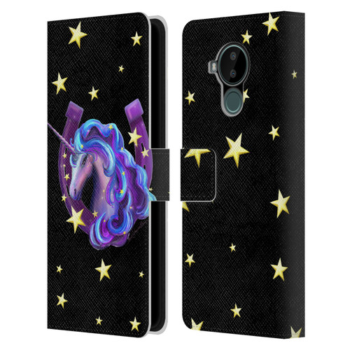 Rose Khan Unicorn Horseshoe Stars Leather Book Wallet Case Cover For Nokia C30