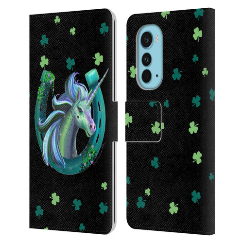 Rose Khan Unicorn Horseshoe Green Shamrock Leather Book Wallet Case Cover For Motorola Edge (2022)