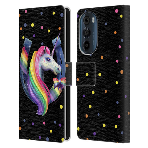 Rose Khan Unicorn Horseshoe Rainbow Leather Book Wallet Case Cover For Motorola Edge 30