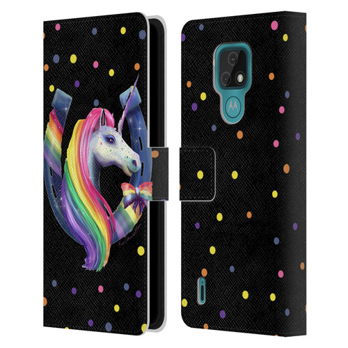 Rose Khan Unicorn Horseshoe Rainbow Leather Book Wallet Case Cover For Motorola Moto E7