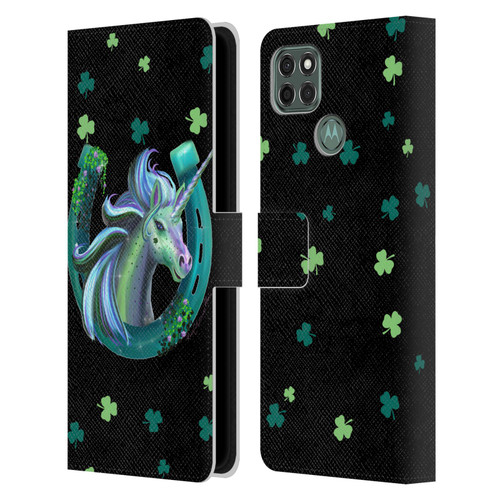 Rose Khan Unicorn Horseshoe Green Shamrock Leather Book Wallet Case Cover For Motorola Moto G9 Power