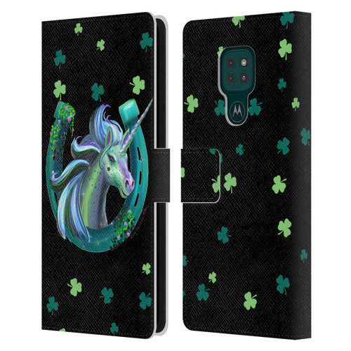 Rose Khan Unicorn Horseshoe Green Shamrock Leather Book Wallet Case Cover For Motorola Moto G9 Play