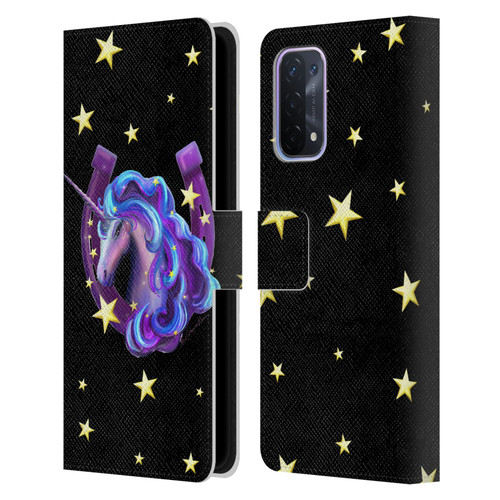 Rose Khan Unicorn Horseshoe Stars Leather Book Wallet Case Cover For OPPO A54 5G