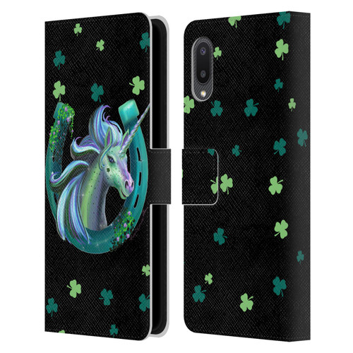 Rose Khan Unicorn Horseshoe Green Shamrock Leather Book Wallet Case Cover For Samsung Galaxy A02/M02 (2021)