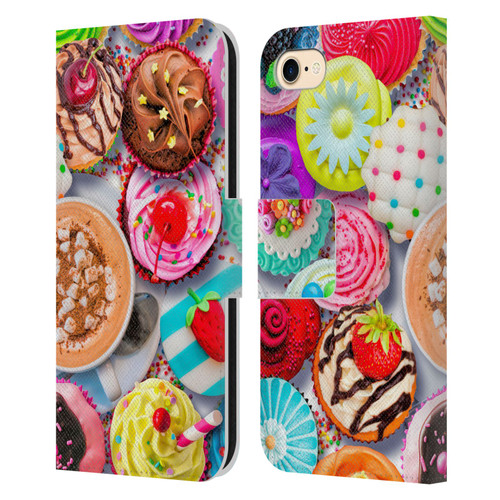 Aimee Stewart Colourful Sweets Cupcakes And Cocoa Leather Book Wallet Case Cover For Apple iPhone 7 / 8 / SE 2020 & 2022