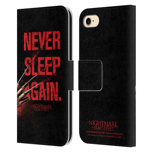 A Nightmare On Elm Street (2010) Graphics Never Sleep Again Leather Book Wallet Case Cover For Apple iPhone 7 / 8 / SE 2020 & 2022