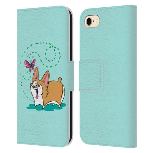 Grace Illustration Dogs Corgi Leather Book Wallet Case Cover For Apple iPhone 7 / 8 / SE 2020 & 2022