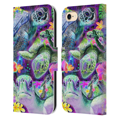 Sheena Pike Animals Daydream Sea Turtles & Flowers Leather Book Wallet Case Cover For Apple iPhone 7 / 8 / SE 2020 & 2022