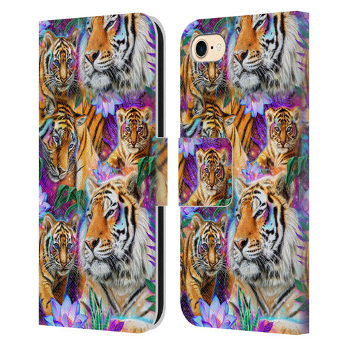 Sheena Pike Big Cats Daydream Tigers With Flowers Leather Book Wallet Case Cover For Apple iPhone 7 / 8 / SE 2020 & 2022