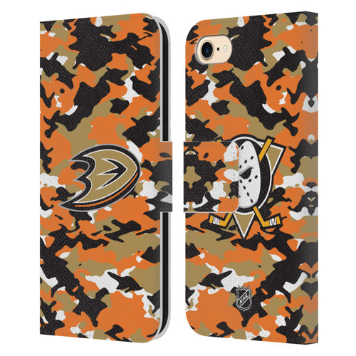 NHL Anaheim Ducks Camouflage Leather Book Wallet Case Cover For Apple iPhone 7 / 8 / SE 2020 & 2022