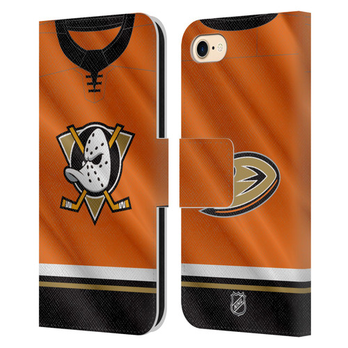 NHL Anaheim Ducks Jersey Leather Book Wallet Case Cover For Apple iPhone 7 / 8 / SE 2020 & 2022