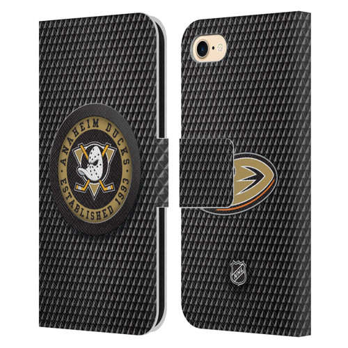 NHL Anaheim Ducks Puck Texture Leather Book Wallet Case Cover For Apple iPhone 7 / 8 / SE 2020 & 2022