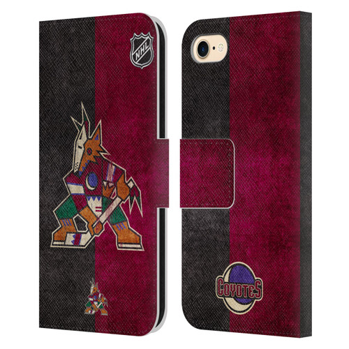 NHL Arizona Coyotes Half Distressed Leather Book Wallet Case Cover For Apple iPhone 7 / 8 / SE 2020 & 2022