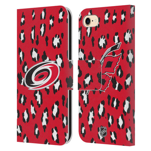 NHL Carolina Hurricanes Leopard Patten Leather Book Wallet Case Cover For Apple iPhone 7 / 8 / SE 2020 & 2022