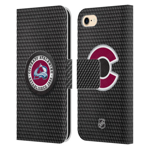 NHL Colorado Avalanche Puck Texture Leather Book Wallet Case Cover For Apple iPhone 7 / 8 / SE 2020 & 2022