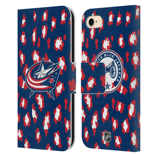 NHL Columbus Blue Jackets Leopard Patten Leather Book Wallet Case Cover For Apple iPhone 7 / 8 / SE 2020 & 2022