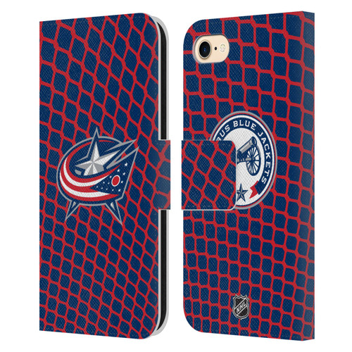 NHL Columbus Blue Jackets Net Pattern Leather Book Wallet Case Cover For Apple iPhone 7 / 8 / SE 2020 & 2022