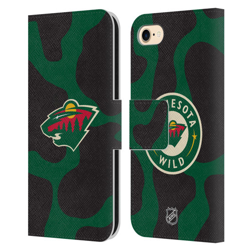 NHL Minnesota Wild Cow Pattern Leather Book Wallet Case Cover For Apple iPhone 7 / 8 / SE 2020 & 2022