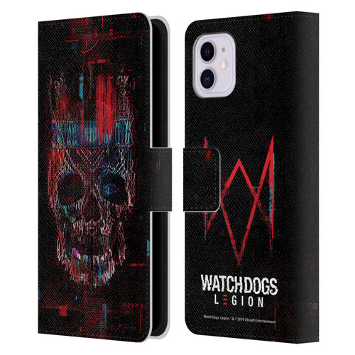 Watch Dogs Legion Key Art Skull Glitch Leather Book Wallet Case Cover For Apple iPhone 11