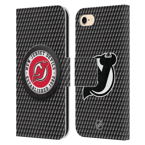NHL New Jersey Devils Puck Texture Leather Book Wallet Case Cover For Apple iPhone 7 / 8 / SE 2020 & 2022