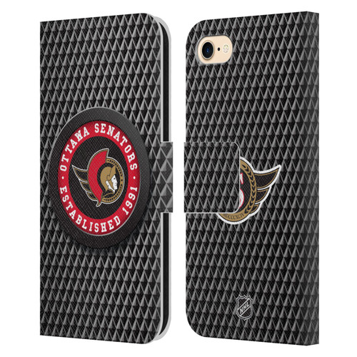 NHL Ottawa Senators Puck Texture Leather Book Wallet Case Cover For Apple iPhone 7 / 8 / SE 2020 & 2022
