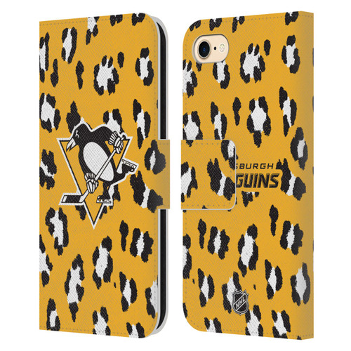 NHL Pittsburgh Penguins Leopard Patten Leather Book Wallet Case Cover For Apple iPhone 7 / 8 / SE 2020 & 2022