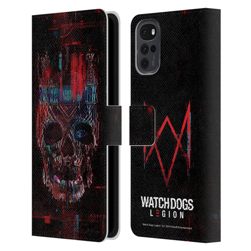 Watch Dogs Legion Key Art Skull Glitch Leather Book Wallet Case Cover For Motorola Moto G22