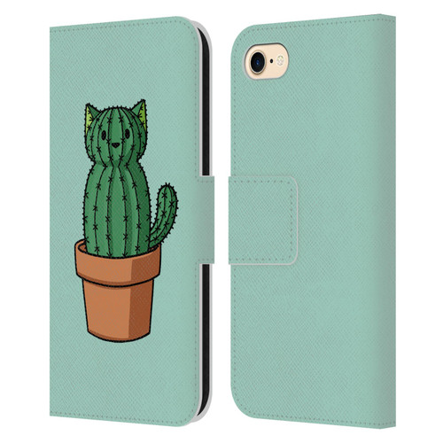 Beth Wilson Doodlecats Cactus Leather Book Wallet Case Cover For Apple iPhone 7 / 8 / SE 2020 & 2022