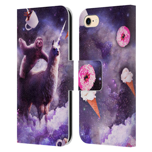 Random Galaxy Mixed Designs Sloth Riding Unicorn Leather Book Wallet Case Cover For Apple iPhone 7 / 8 / SE 2020 & 2022