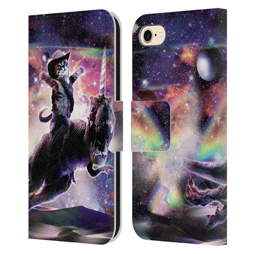Random Galaxy Space Cat Dinosaur Unicorn Leather Book Wallet Case Cover For Apple iPhone 7 / 8 / SE 2020 & 2022