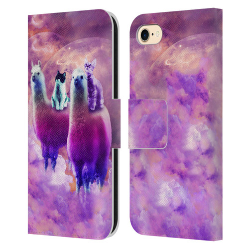 Random Galaxy Space Llama Kitty & Cat Leather Book Wallet Case Cover For Apple iPhone 7 / 8 / SE 2020 & 2022
